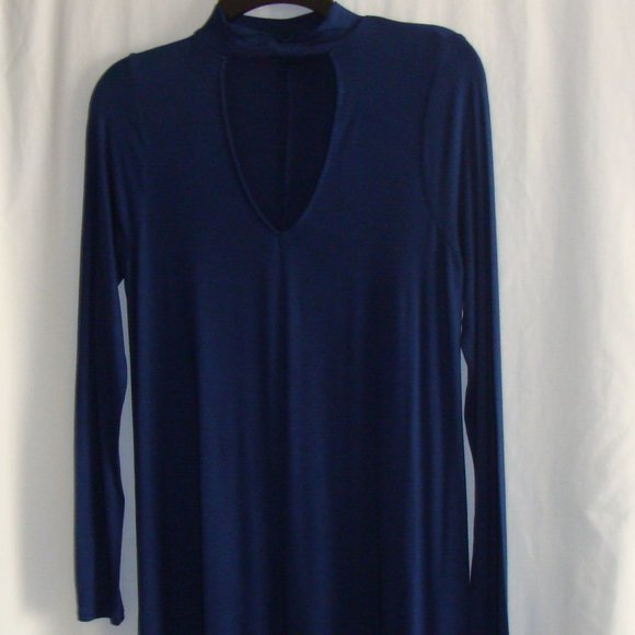 EXPRESS Navy Blue Long Sleeve KEYHOLE Neck TUNIC or DRESS Sz SMALL - Picture 1 of 6